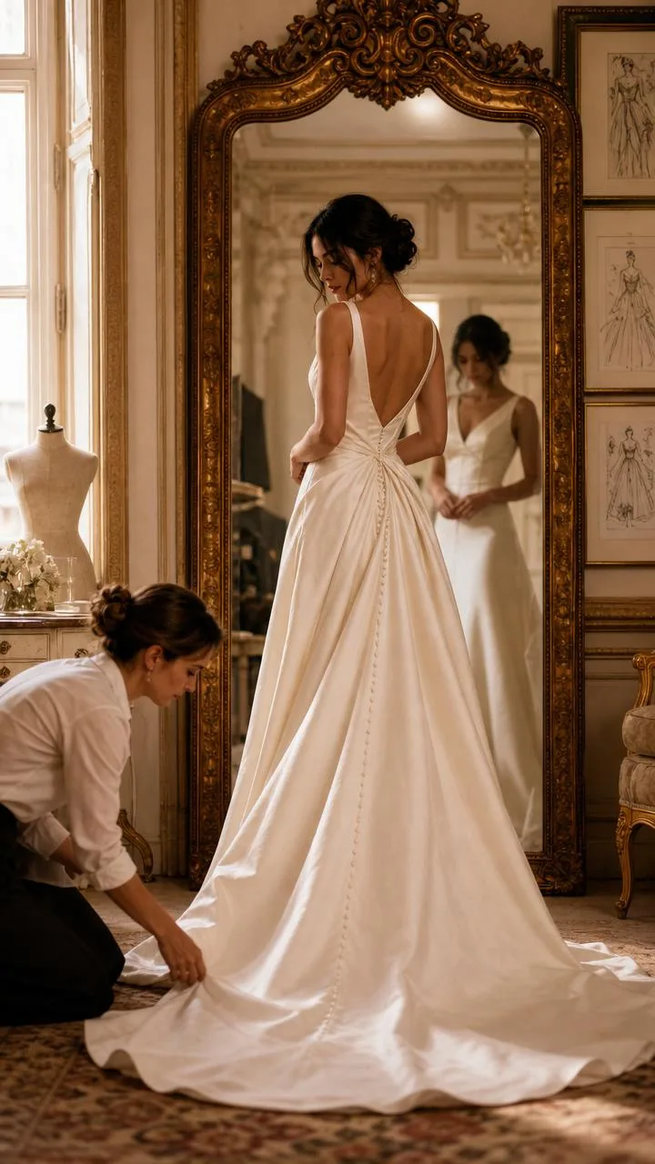 Proba rochiei de mireasă în atelier